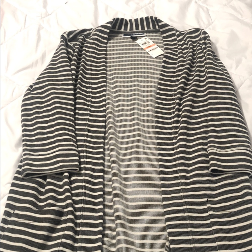 Grey and White Cardigan Sweater